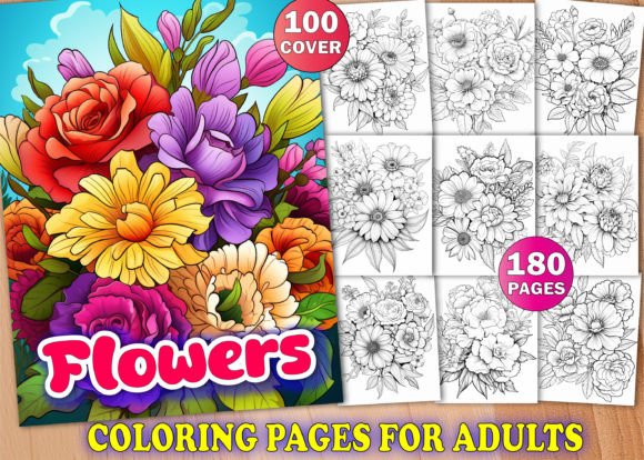 180 Flower Coloring Pages for Adults KDP