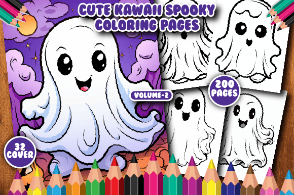 200 Cute Kawaii Spooky Ghost Colorin V-2