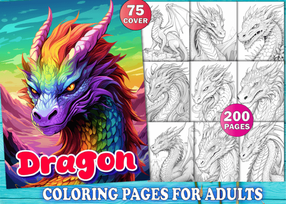 200 Dragon Coloring Pages for Adults KDP