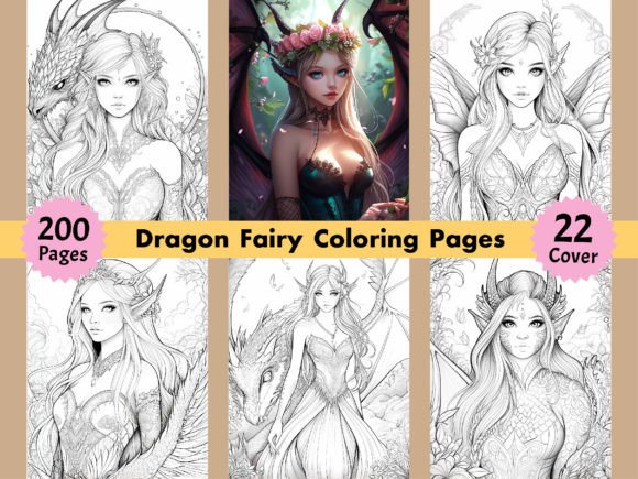 200 Dragon Fairy Coloring Pages for KDP