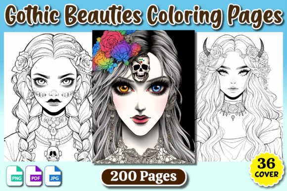 200 Gothic Beauties Coloring Pages KDP