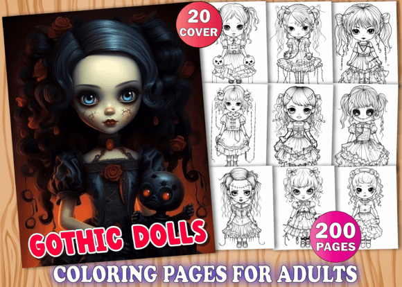 200 Gothic Dolls Coloring Pages for Kdp