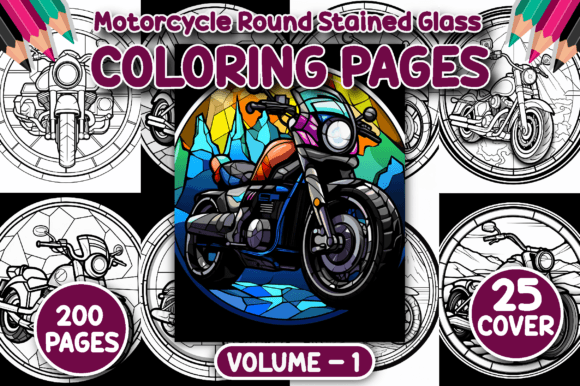 200 Motorcycle Stained Glass Color Page: A Thoughtful Creative Resource for Adults