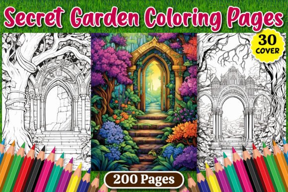 200 Secret Garden Coloring Pages for Kdp