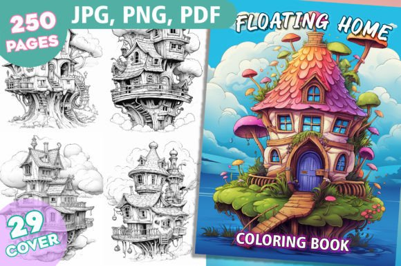 250 Cute Floating Home Coloring Pages for Kdp