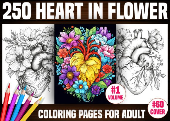 250 Heart in Flower Coloring Pages - KDP