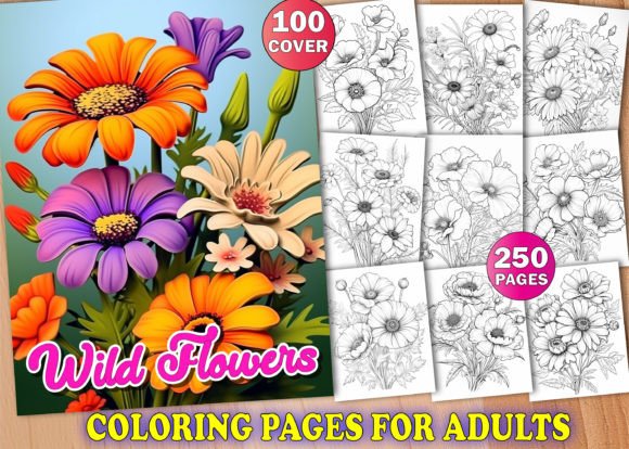 250 Wild Flowers Coloring Pages for KDP
