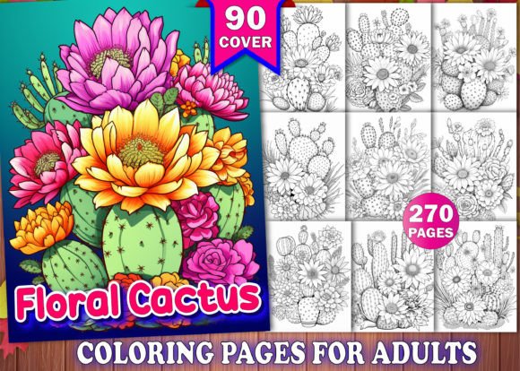 270 Floral Cactus Coloring Pages for KDP