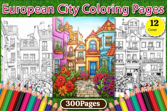 300 European City Coloring Pages for KDP