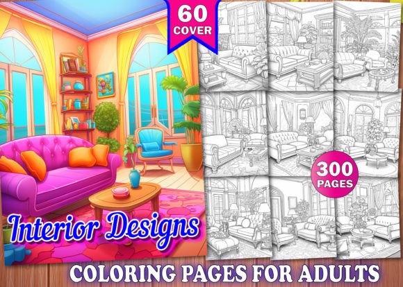 300 Interior Designs Coloring Pages KDP