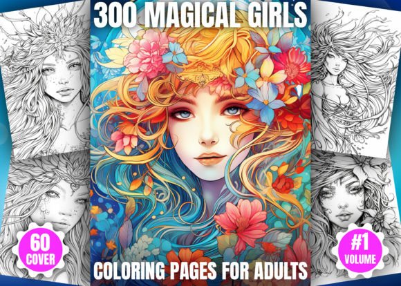 300 Magical Girls Coloring Pages - KDP