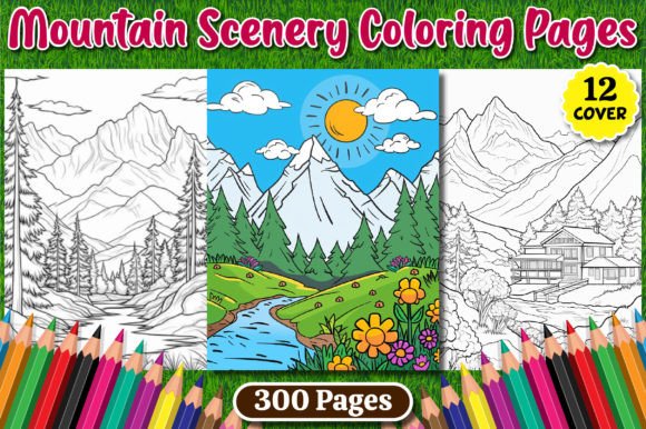 300 Mountain Scenery Coloring Pages KDP